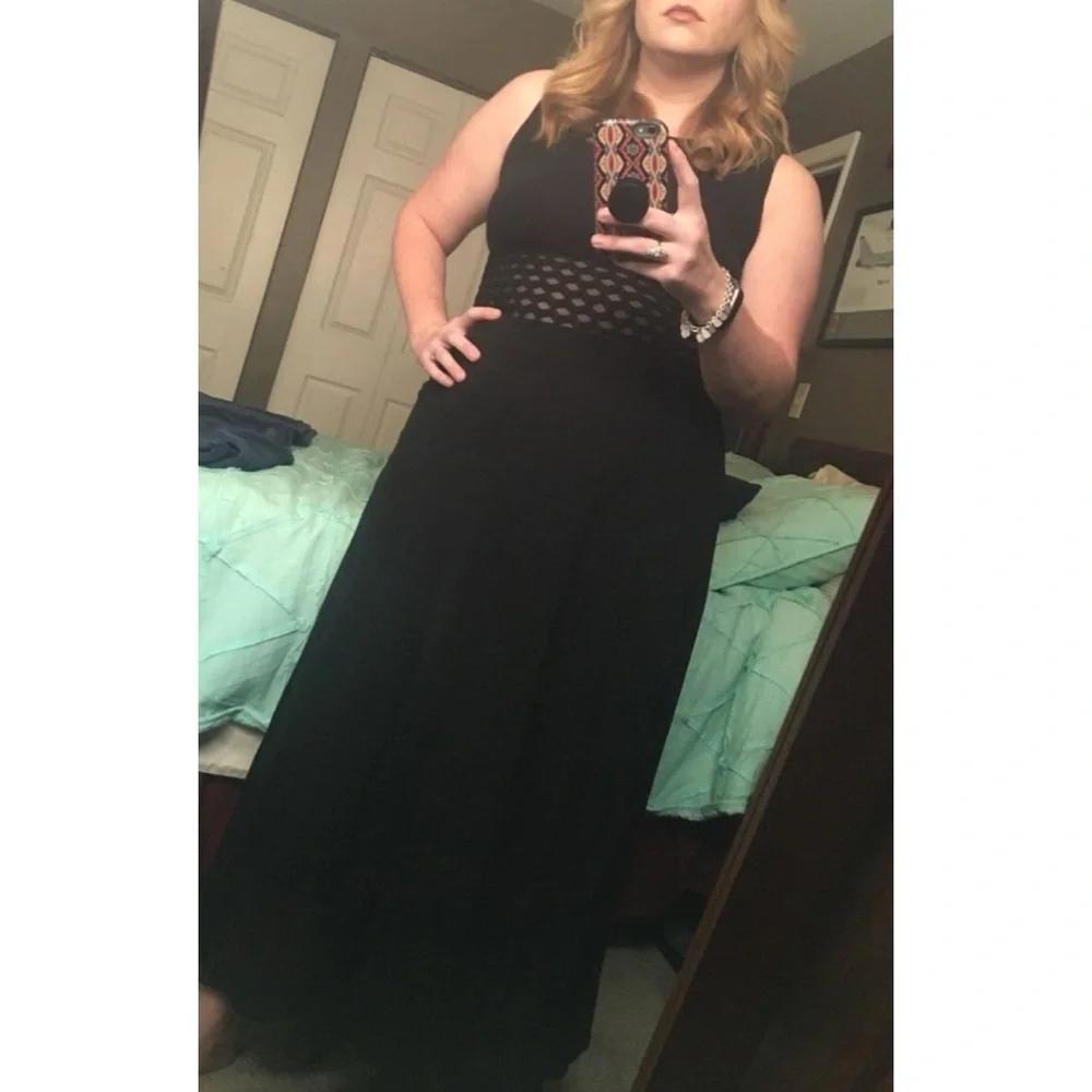 Fuzzi Cut-Out Sheer Waist Maxi Dress (Sz XL) Floral Print Black White Tulle